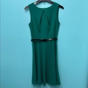 Elegant Teal Sleeveless Dress with Belt